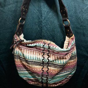 Roxy Vintage Hobo Bag Tribal Print Leather Straps Metal Rings